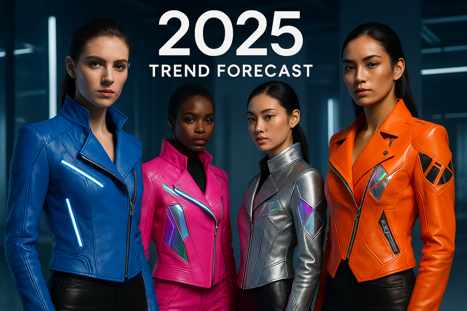 2025 women’s leather jacket trend forecast featuring bold colors and futuristic designs