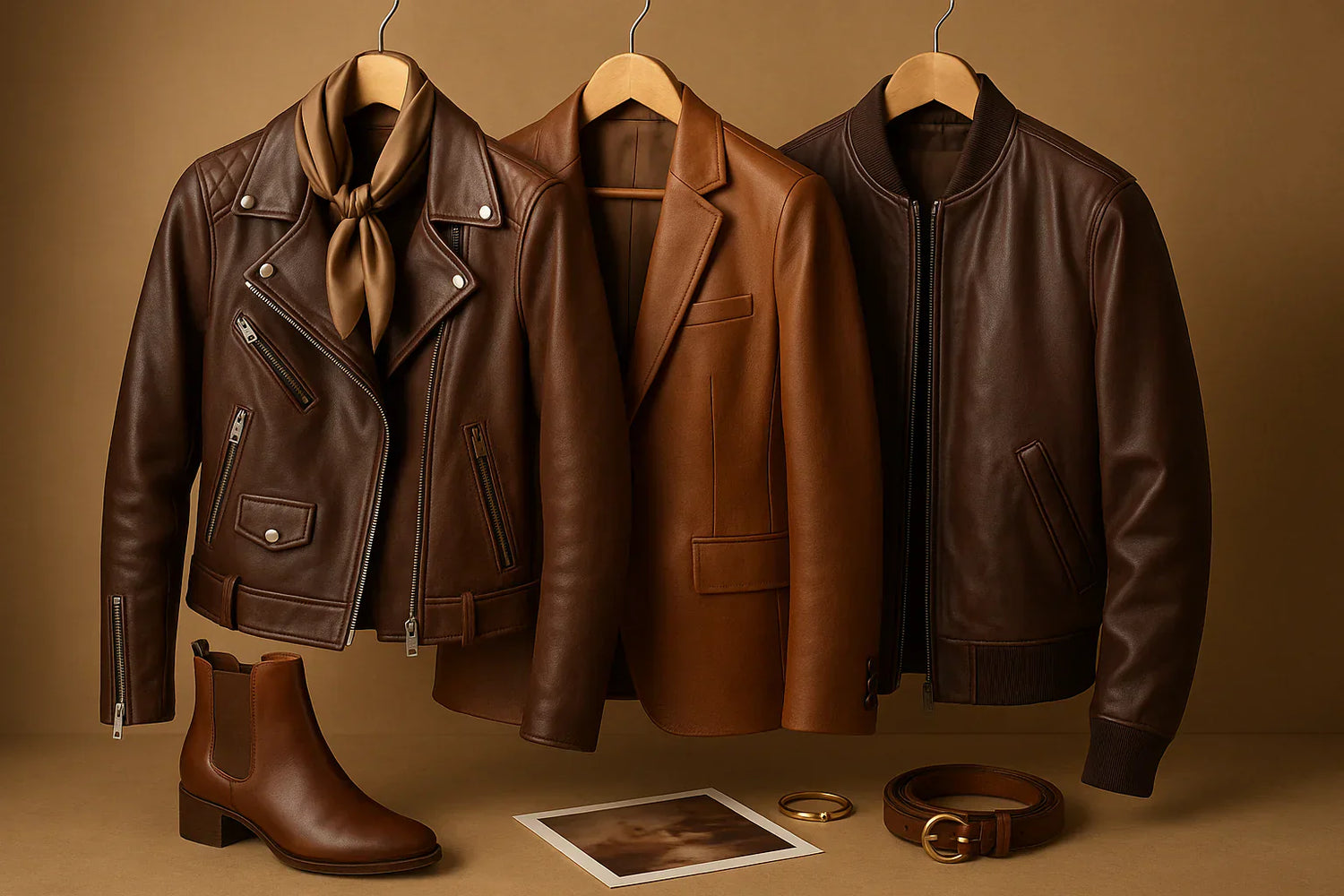 Woman wearing a brown leather jacket styled with jeans and ankle boots, showcasing a versatile casual chic outfit.