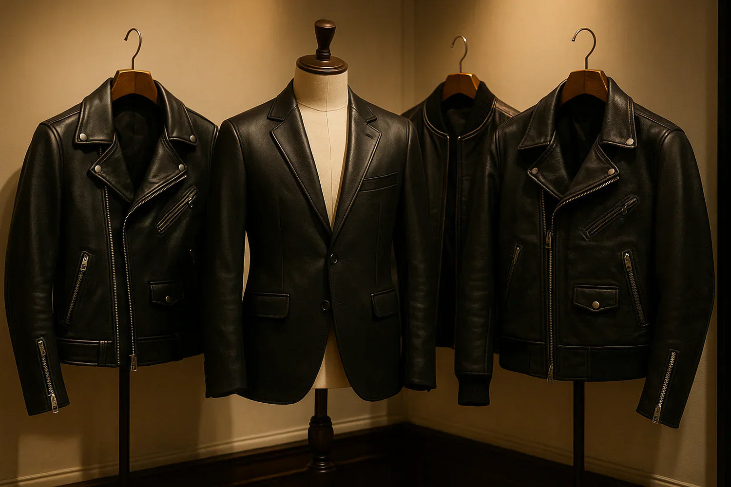 Woman wearing a classic black leather jacket styled with jeans and ankle boots, showcasing a timeless wardrobe staple.