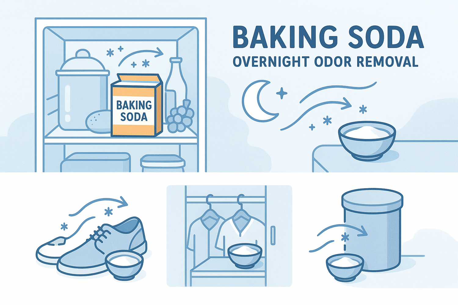 Leather jacket placed in a breathable garment bag with an open box of baking soda inside for overnight odor removal.