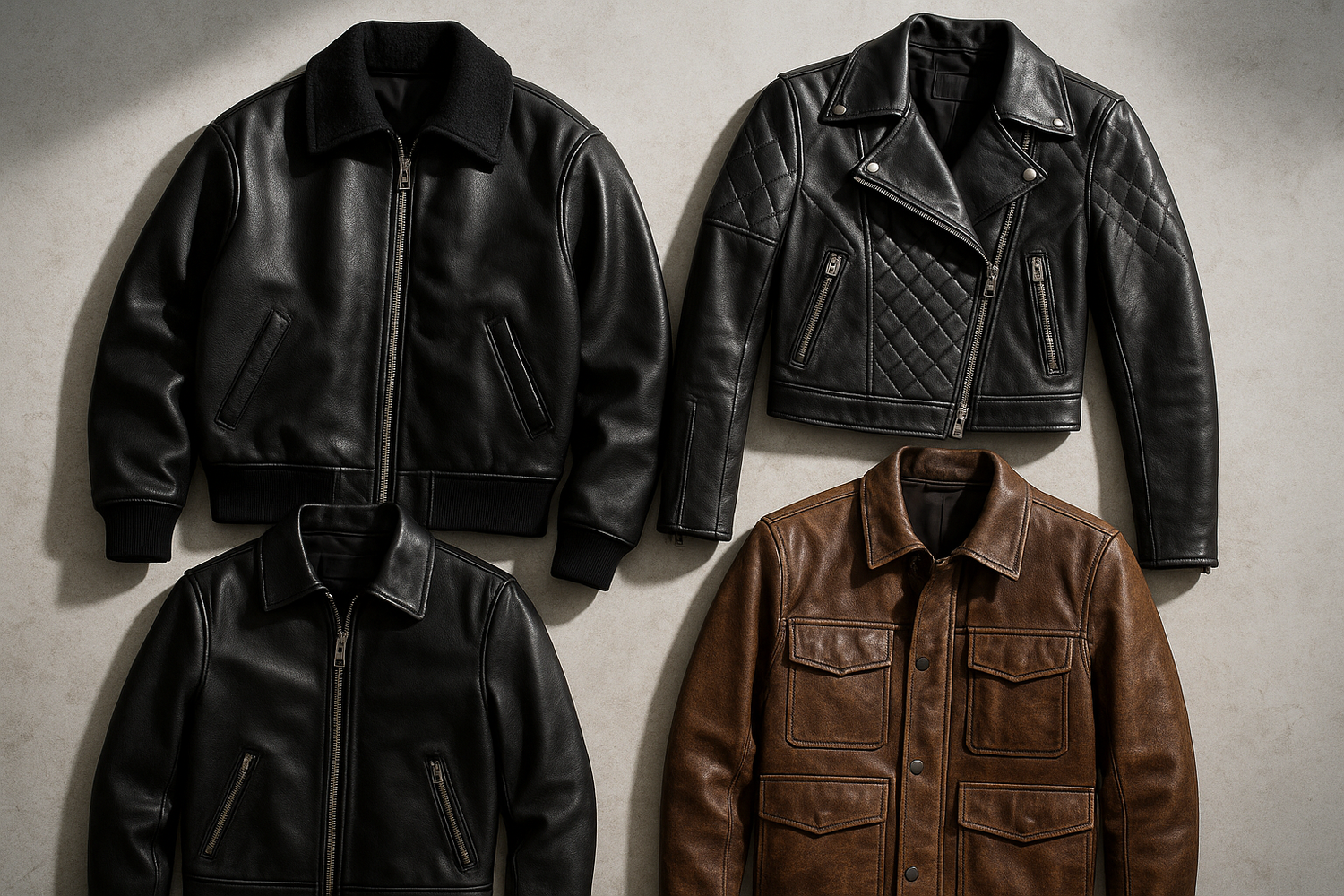 Contemporary streetwear leather jacket design styled with sneakers and casual urban outfit.