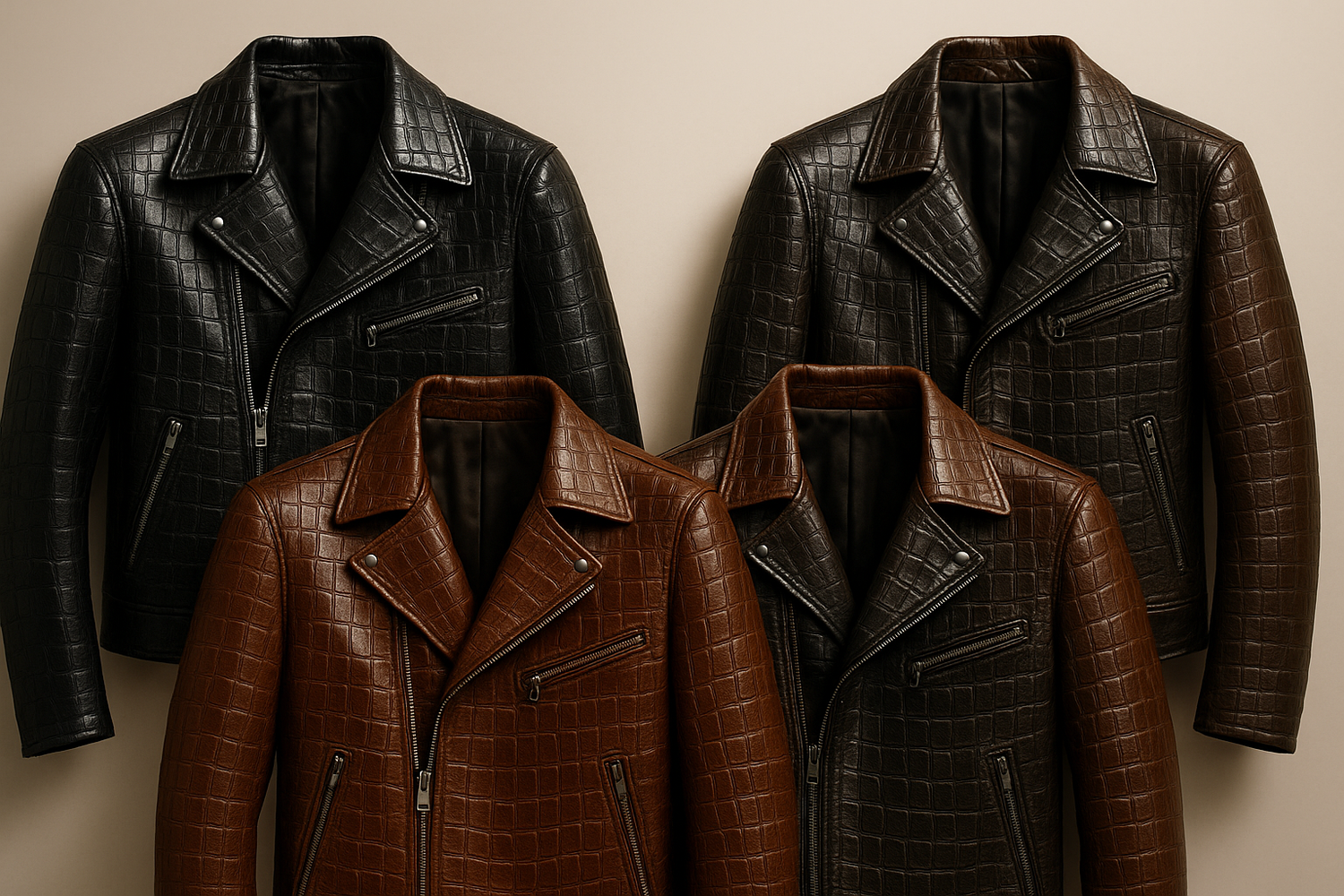 A croc-embossed leather jacket styled with modern streetwear for a bold fashion statement.