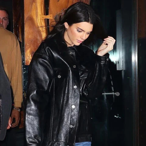 Celebrity-inspired women’s leather jacket looks featuring oversized, biker, and glamorous styles.