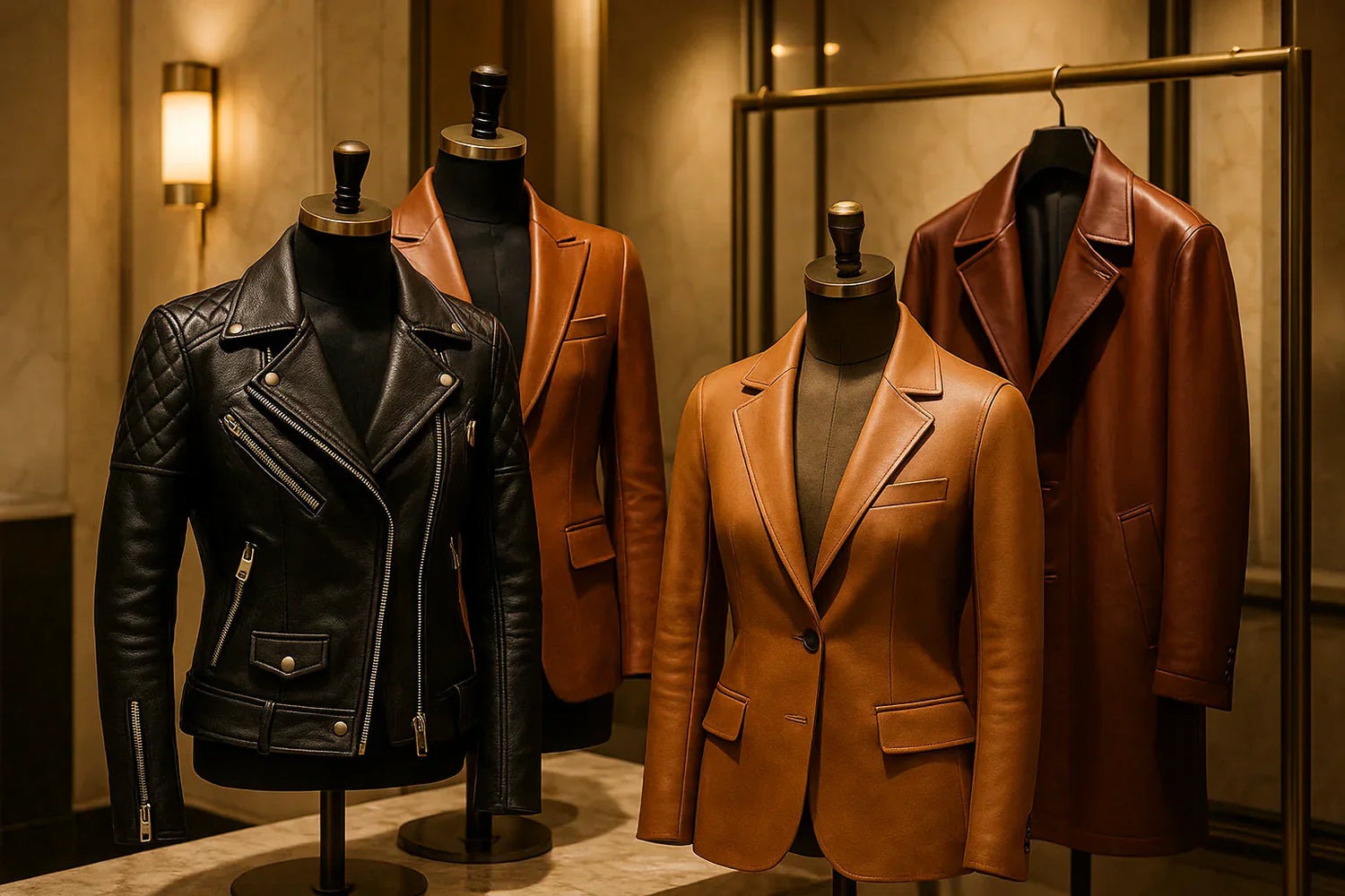 Luxury designer leather jackets featuring bold cuts, metallic finishes, and premium craftsmanship.