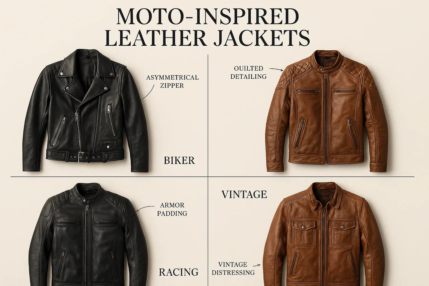 Black moto-inspired leather jacket with asymmetrical zipper and silver hardware styled casually with jeans and boots.