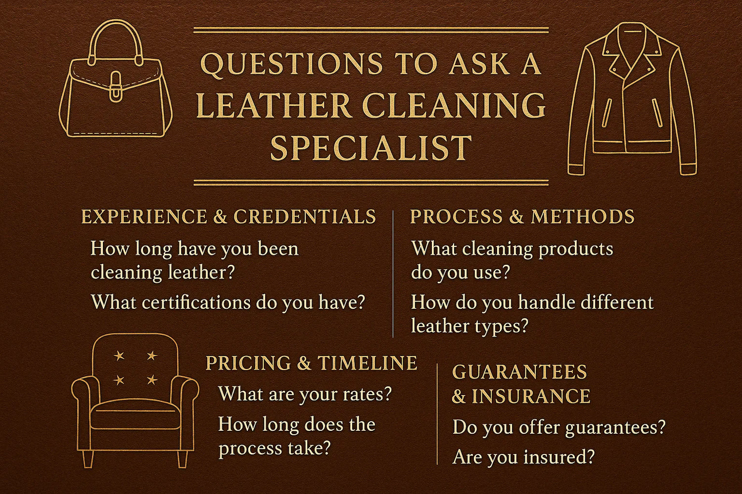 Leather cleaning specialist discussing jacket care options with a customer at a professional shop.