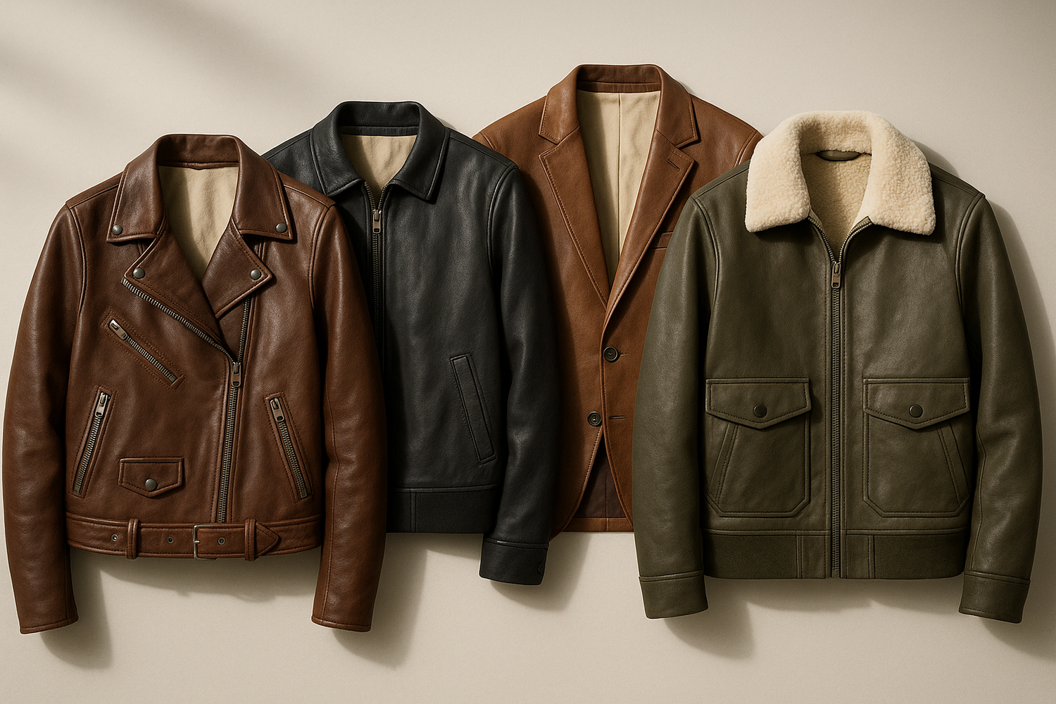 A sustainable leather jacket made from eco-friendly materials, styled with a minimalist and modern design.