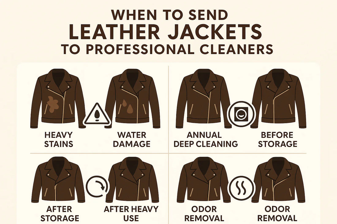 Professional cleaner carefully handling a leather jacket for safe cleaning and maintenance.