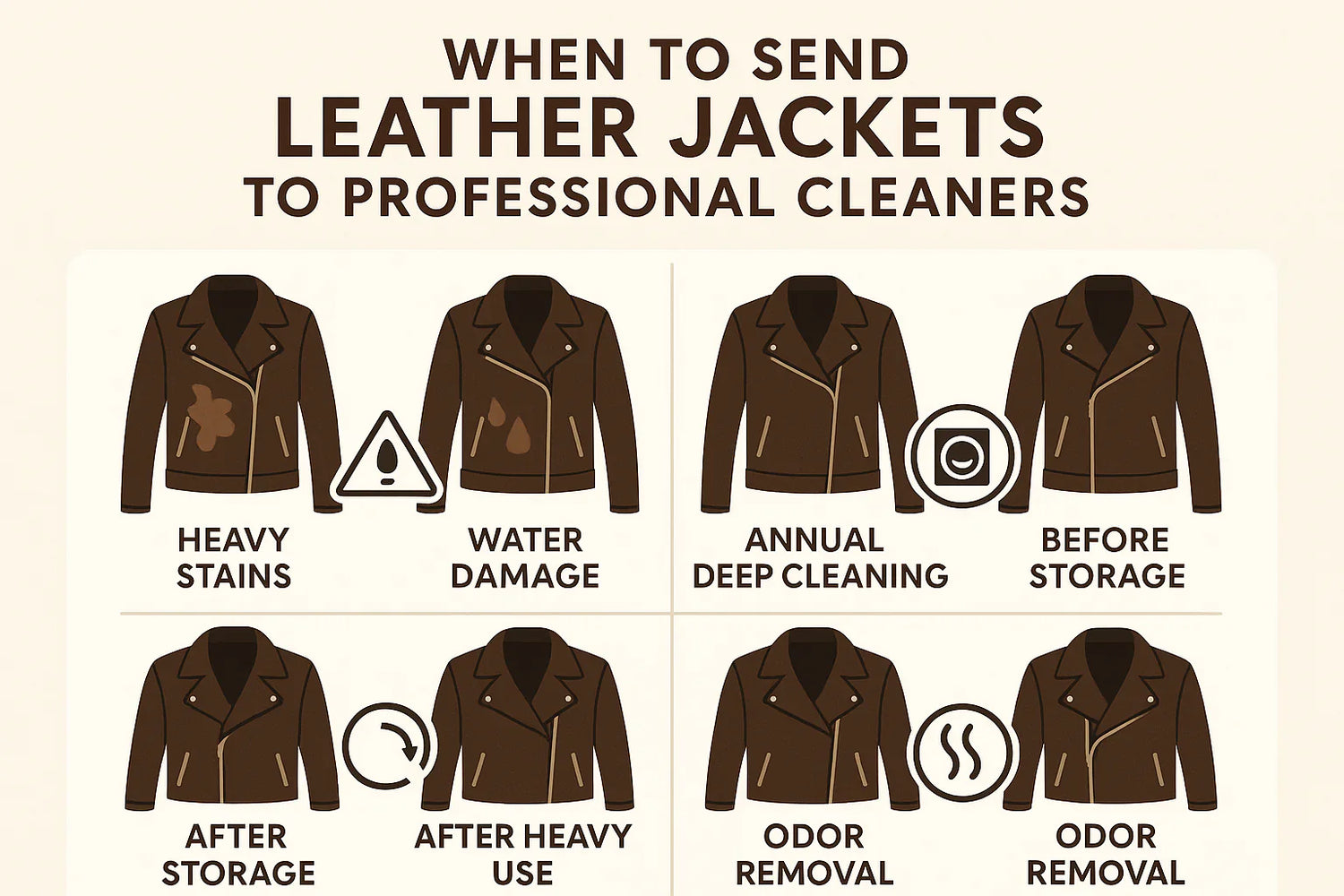 Professional cleaner carefully handling a leather jacket for safe cleaning and maintenance.