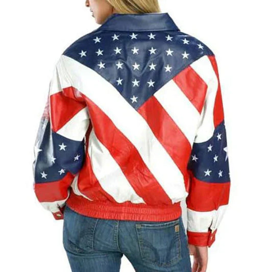 Women's American Flag Leather Jacket-Women Leather Jacket-Premium Leather Street