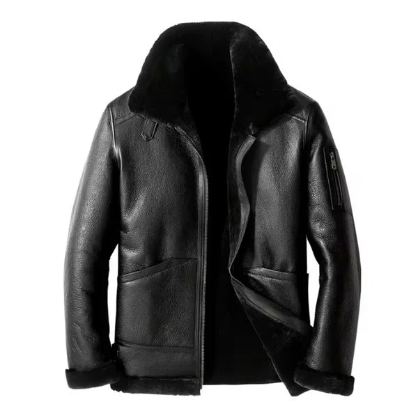Men's Black Faux Shearling B3 Bomber Leather Jacket-Men Shearling Jacket-Premium Leather Street