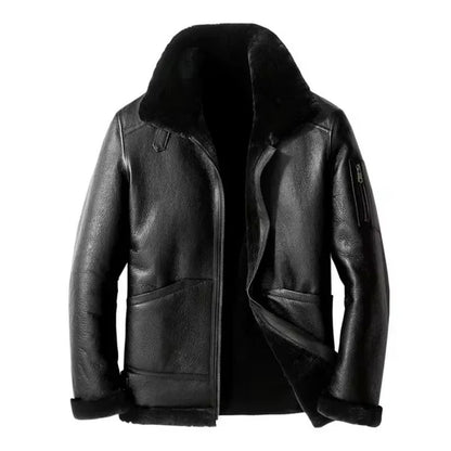 Men's Black Faux Shearling B3 Bomber Leather Jacket-Men Shearling Jacket-Premium Leather Street
