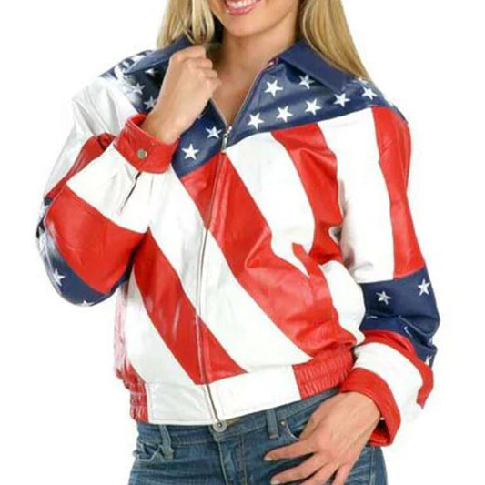Women's American Flag Leather Jacket-Women Leather Jacket-Premium Leather Street