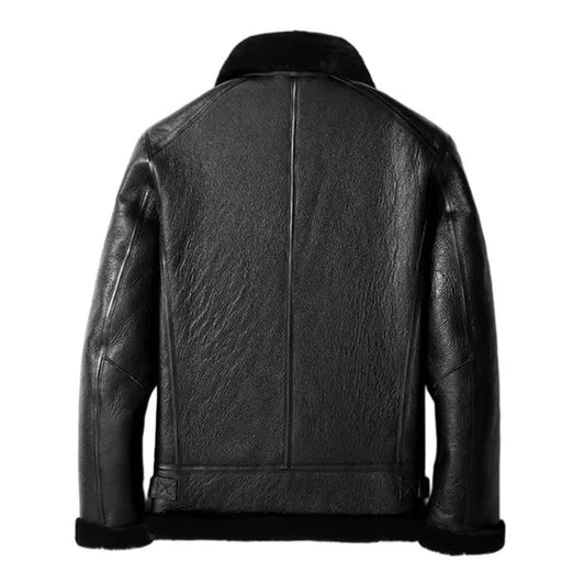 Men's Black Faux Shearling B3 Bomber Leather Jacket-Men Shearling Jacket-Premium Leather Street