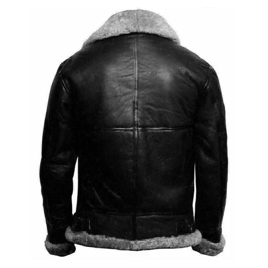 Men's Black Faux Shearling Lining Leather Jacket-Men Shearling Jacket-Premium Leather Street