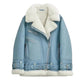 Women's Notch Faux Shearling Moto Leather Jacket-Women Shearling Jacket-Premium Leather Street