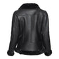 Women's Spanish Merino Faux Shearling Black Leather Jacket-Women Shearling Jacket-Premium Leather Street