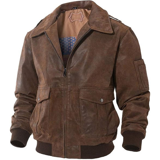 Men's Air Force Flight Bomber Leather Jacket-Men's Bomber Jacket-Premium Leather Street
