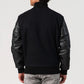 Black Melton Wool Body & Cowhide Leather Sleeves Zipper Jacket