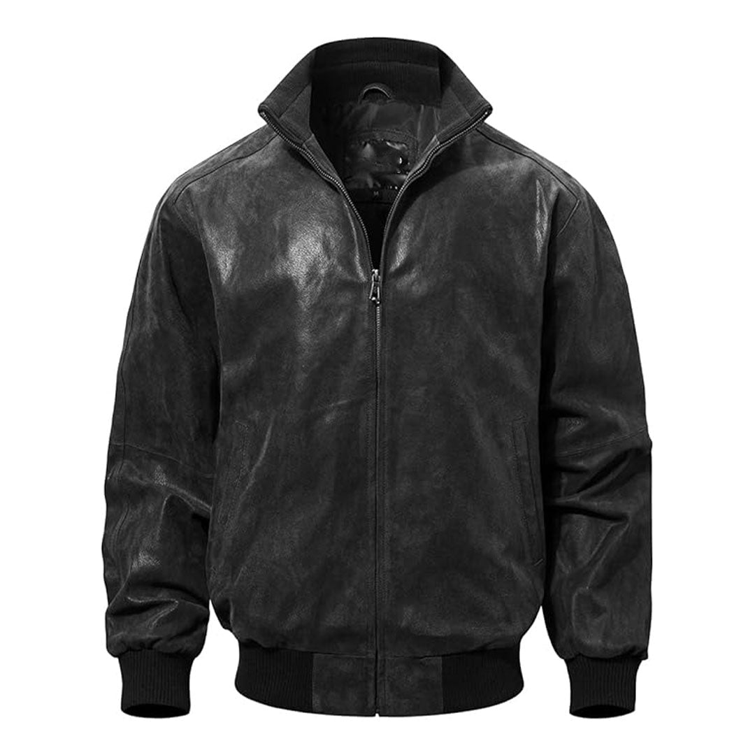 Men's Casual Bomber Real Leather Jacket-Men's Bomber Jacket-Premium Leather Street