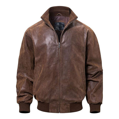 Men's Casual Bomber Real Leather Jacket-Men's Bomber Jacket-Premium Leather Street