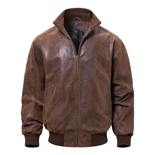 Men's Casual Bomber Real Leather Jacket-Men's Bomber Jacket-Premium Leather Street