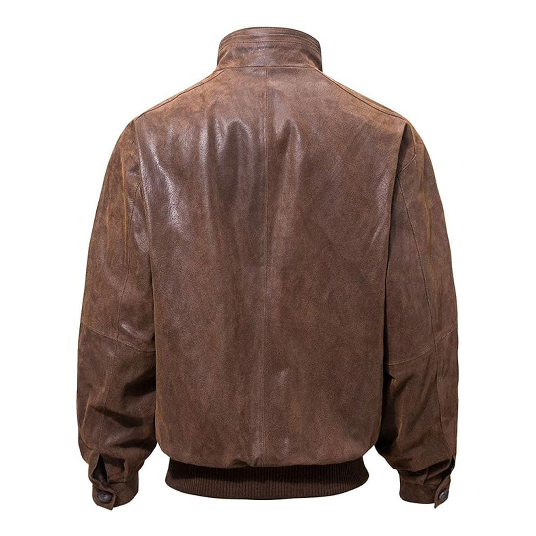 Men's Casual Bomber Real Leather Jacket-Men's Bomber Jacket-Premium Leather Street