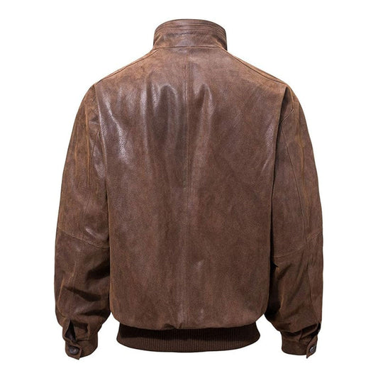 Men's Casual Bomber Real Leather Jacket-Men's Bomber Jacket-Premium Leather Street
