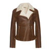 Women's Cognac Faux Shearling Straight Moto Leather Jacket-Women Shearling Jacket-Premium Leather Street