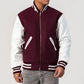 Maroon Wool Body & White Leather Sleeves Zipper Varsity Jacket