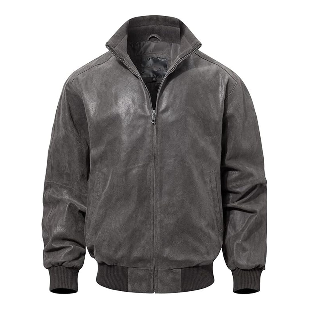 Men's Casual Bomber Real Leather Jacket-Men's Bomber Jacket-Premium Leather Street