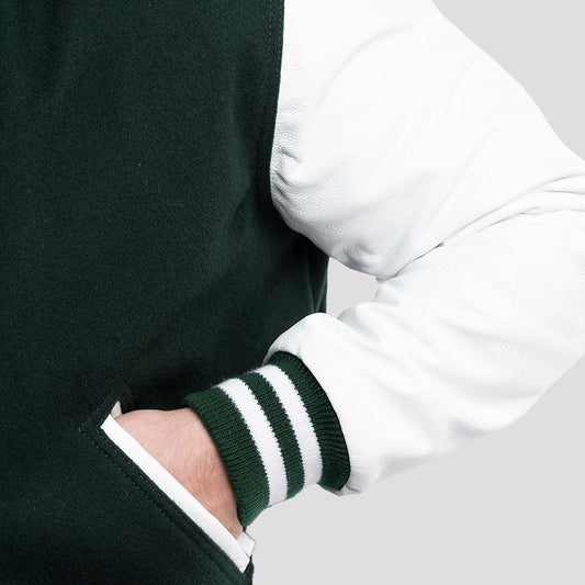 Dartmouth Green Wool Body & Bright White Sleeves Varsity Jacket