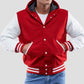 Scarlet Wool Body & Bright White Sleeves Hoodie Varsity Jacket