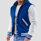 Bright Royal Wool Body & Bright White Sleeves Hoodie Varsity Jacket