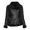 Women's Spanish Merino Faux Shearling Black Leather Jacket-Women Shearling Jacket-Premium Leather Street