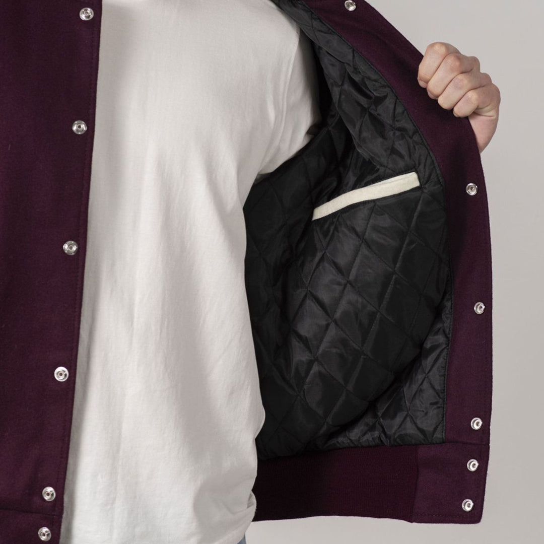 Maroon & White All-Wool Customizable Varsity Jacket