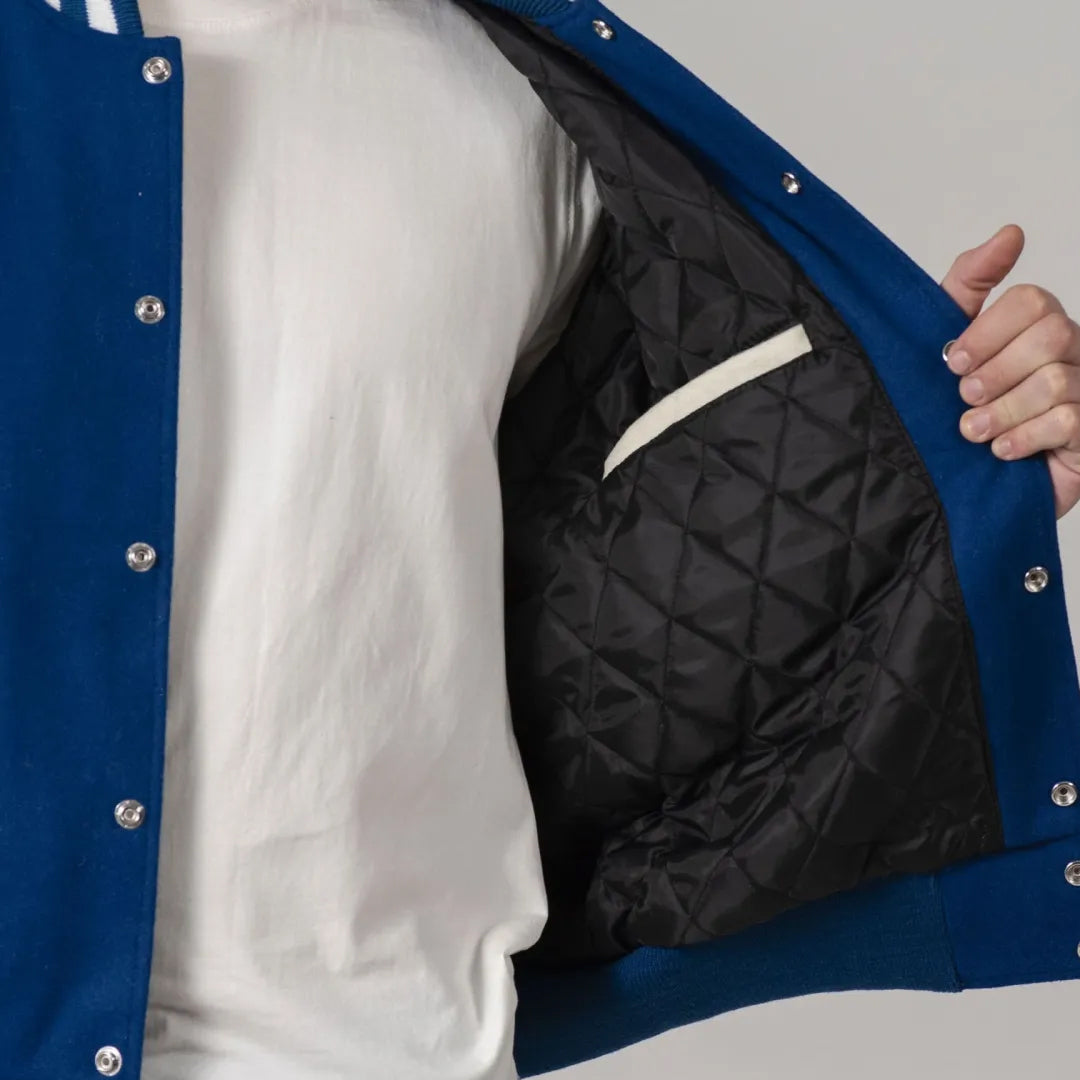 Bright Royal & White All-Wool Customizable Varsity Jacket