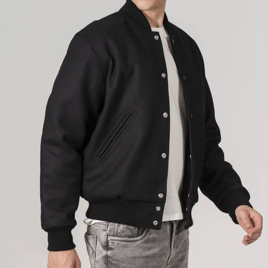 All-Wool Customizable Varsity Jacket in Sleek All-Black