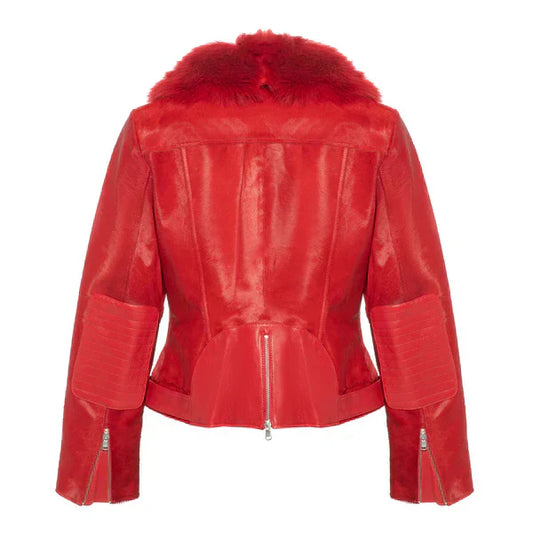 Women's Tara Calf Faux Shearling Red Fur Leather Jacket-Women Shearling Jacket-Premium Leather Street