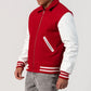 Scarlet Wool Body & White Leather Sleeves Byron Collar Varsity Jacket