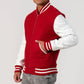 Scarlet Wool Body & White Leather Sleeves Zipper Varsity Jacket
