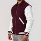 Maroon Body & White Sleeves Byron Collar & Zipper Varsity Jacket