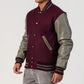 Maroon Body & Grey Leather Sleeves Varsity Jacket