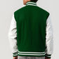 Kelly Green Wool Body & White Leather Sleeves Zipper Varsity Jacket