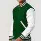 Kelly Green Wool Body & White Leather Sleeves Zipper Varsity Jacket