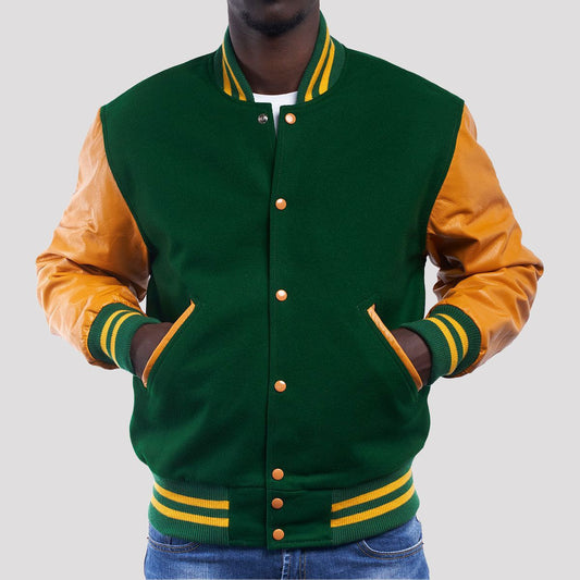 Kelly Green Wool Body & Bright Gold Sleeves Varsity Jacket