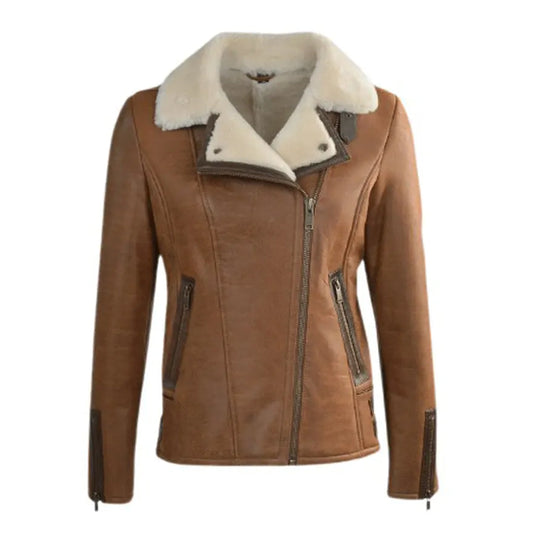Women's Jane Aviator Faux Shearling Sheepskin Bomber Jacket-Women Shearling Jacket-Premium Leather Street