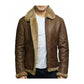 Men's Brown Vintage Faux Shearling Bomber Leather Jacket-Men Shearling Jacket-Premium Leather Street