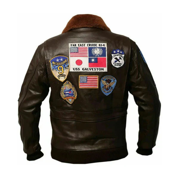 Top Gun Brown Faux Shearling Maverick Bomber Jacket-Men Shearling Jacket-Premium Leather Street