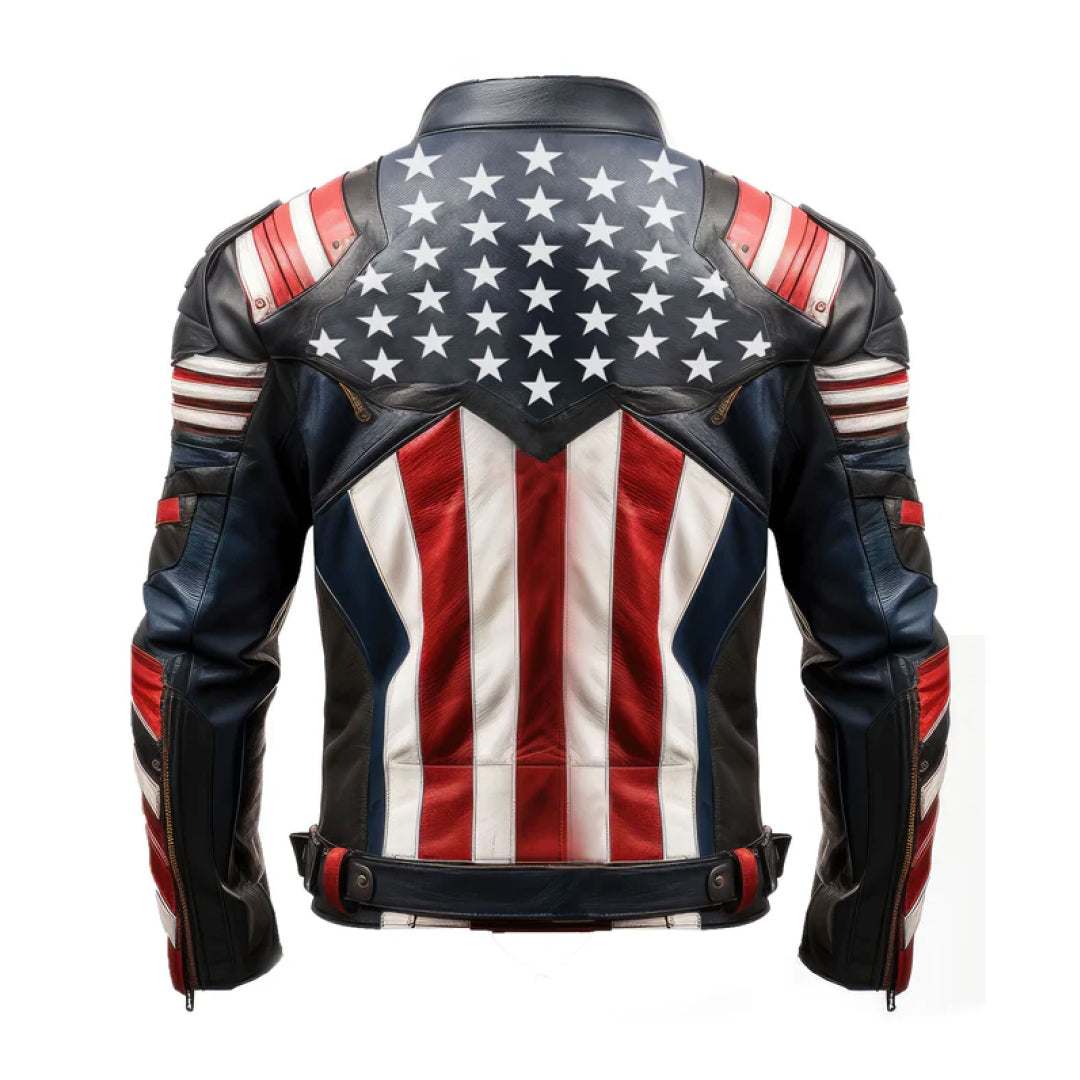Men's American Flag Zipper Leather Jacket-Men's Biker Jackets-Premium Leather Street